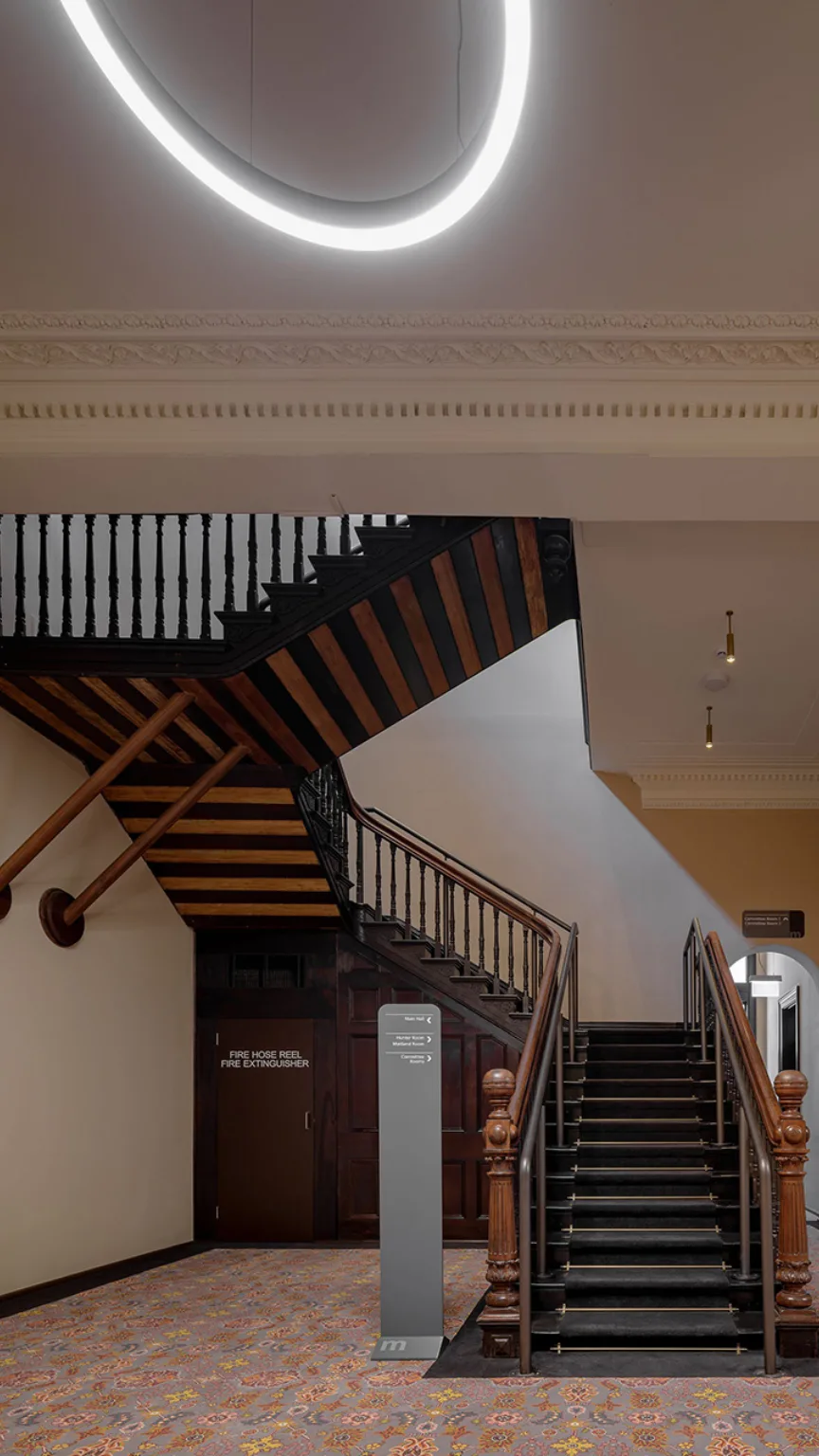 Refurbished grand staircase in the original building